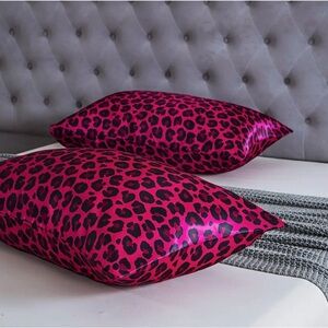 NEW Leopard Print Satin Pillowcases ONLY- Pink and Black